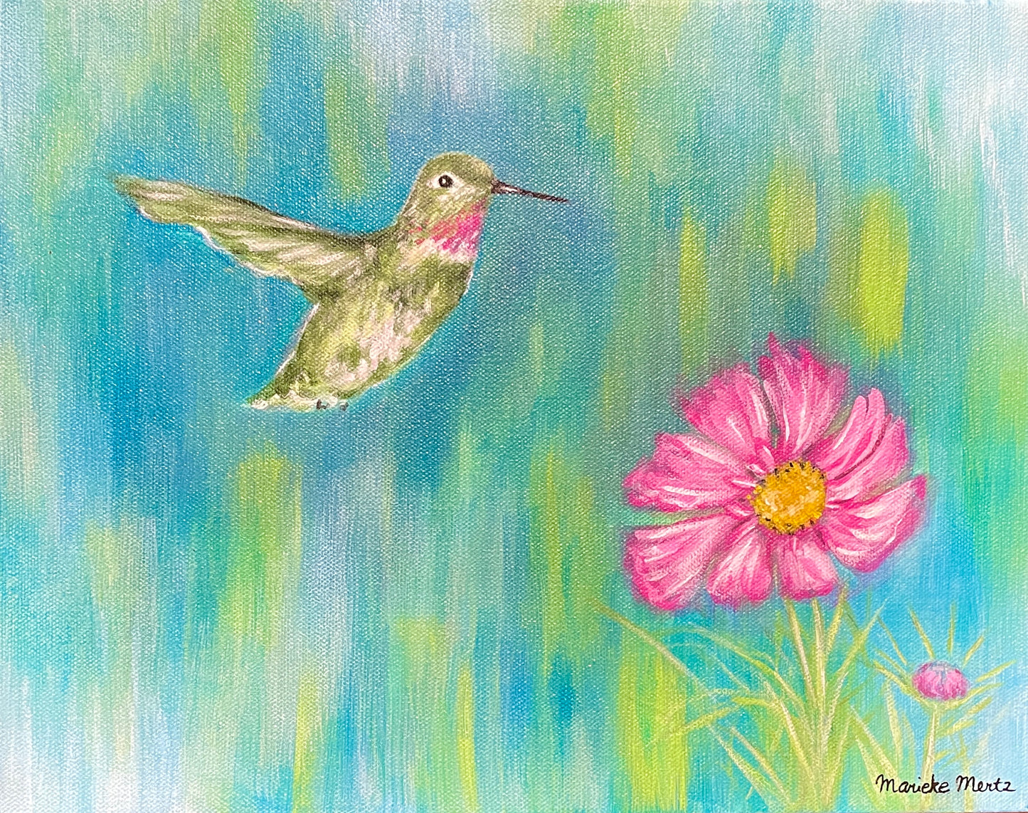 Cosmos with Hummingbird - Marieke Mertz Original
