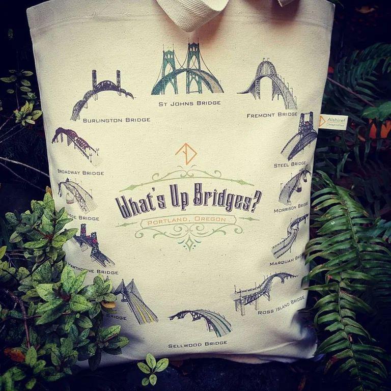 What's Up Bridges? Portland Oregon Canvas Shoulder Bag